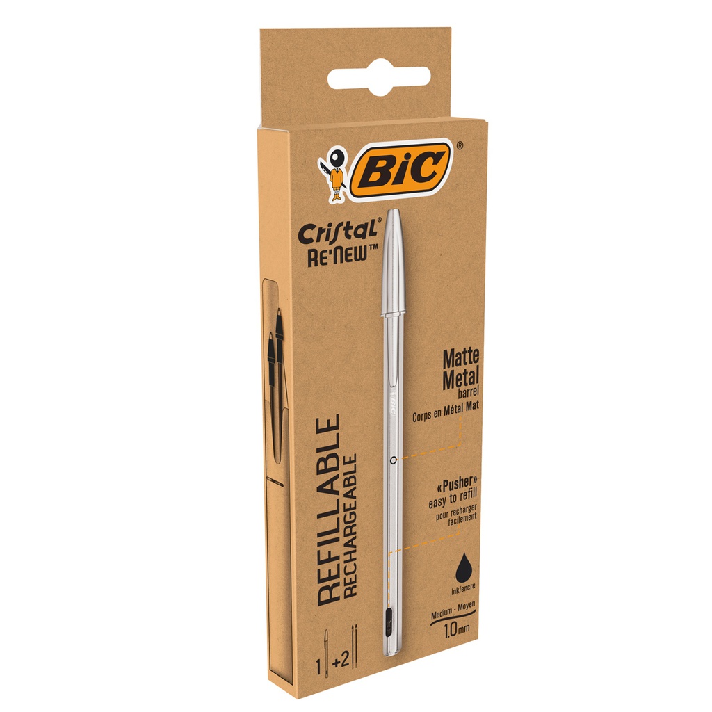 Penna sfera con cappuccio Cristal® Re'New 1mm nero BIC®