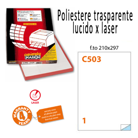 Poliestere adesivo C/503 trasparente lucido 50fg A4 210x297mm (1et/fg laser