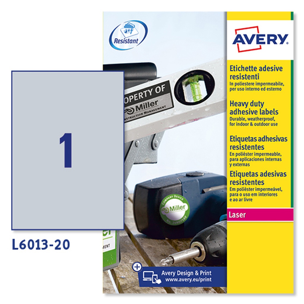 Poliestere adesivo L6013 argento 20fg A4 210x297mm (1et/fg laser Avery
