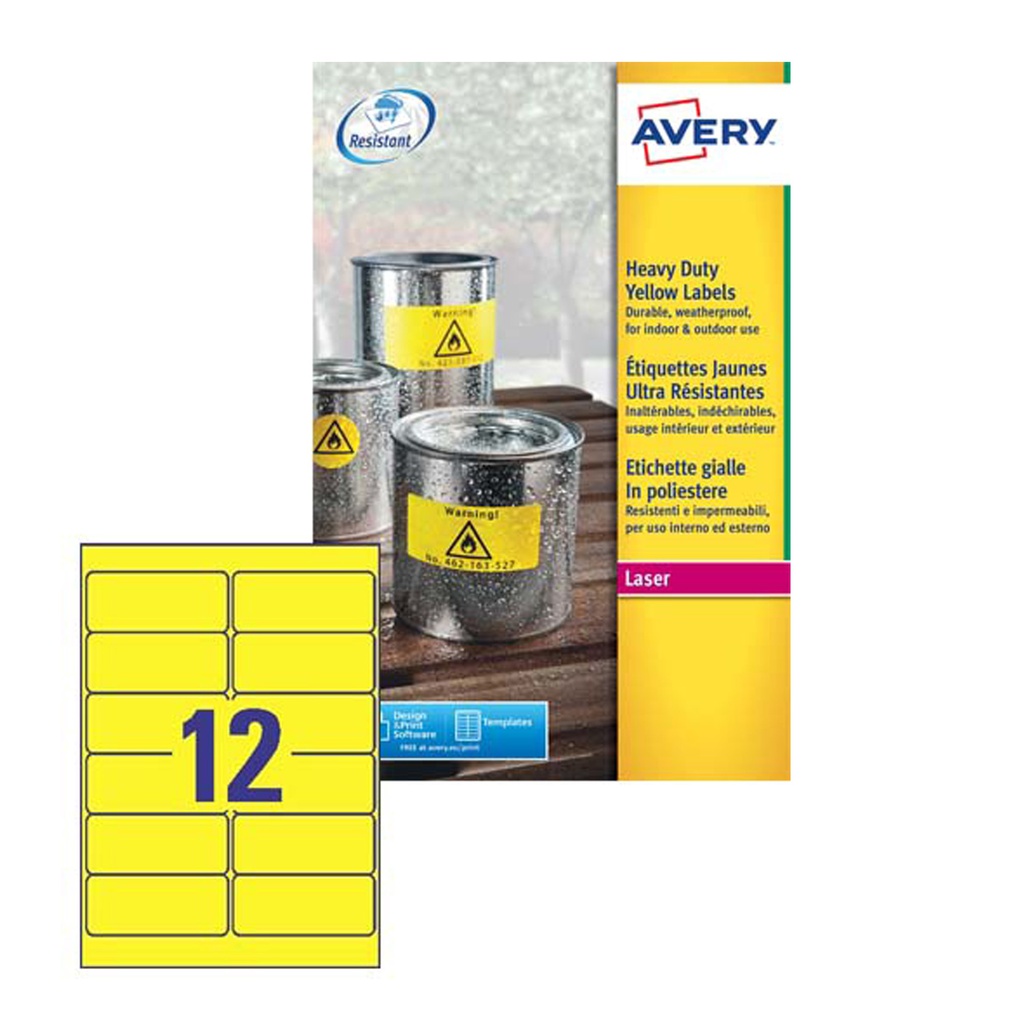 Poliestere adesivo L6107 giallo fluo 20fg A4 99,1x42,3mm (12et/fg laser Avery