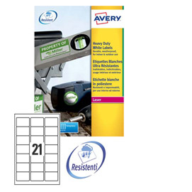 Poliestere adesivo L7060 bianco 20fg A4 63,5x38,1mm (21et/fg laser Avery