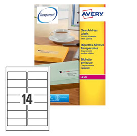 Poliestere adesivo L7563 trasparente 25fg A4 99,1x38,1mm (14et/fg laser Avery