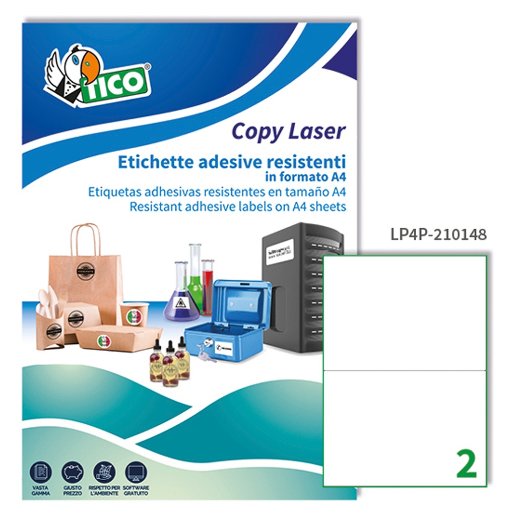Poliestere adesivo LP4P bianco 70fg A4 210x148mm (2et/fg laser Tico