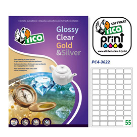 Poliestere adesivo PC4 trasparente 100fg A4 36x22mm (55et/fg laser Tico