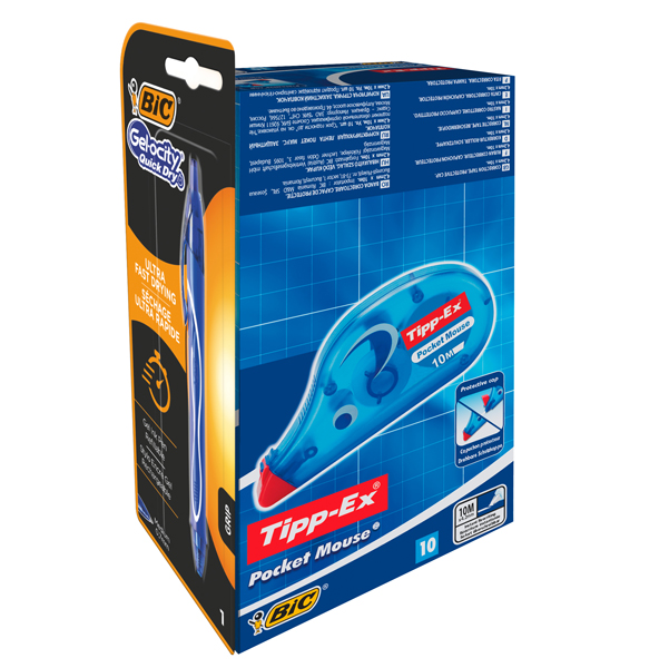 Promo box 10 correttore a nastro Pocket Mouse Tipp-Ex +1 Gelocity quickDry Bic (