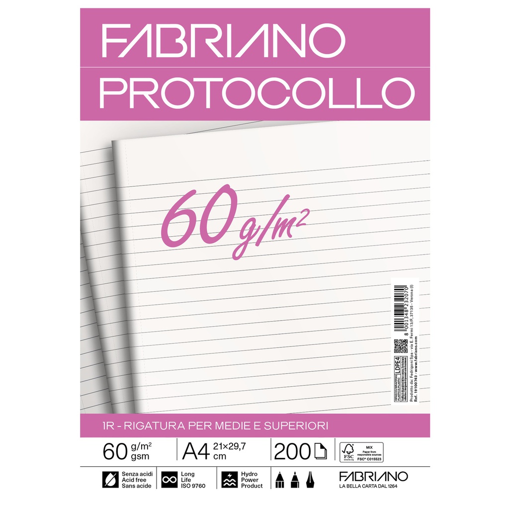 Protocollo 1rigo 200fg 60gr f.to A3 chiuso (21x29,7cm Fabriano