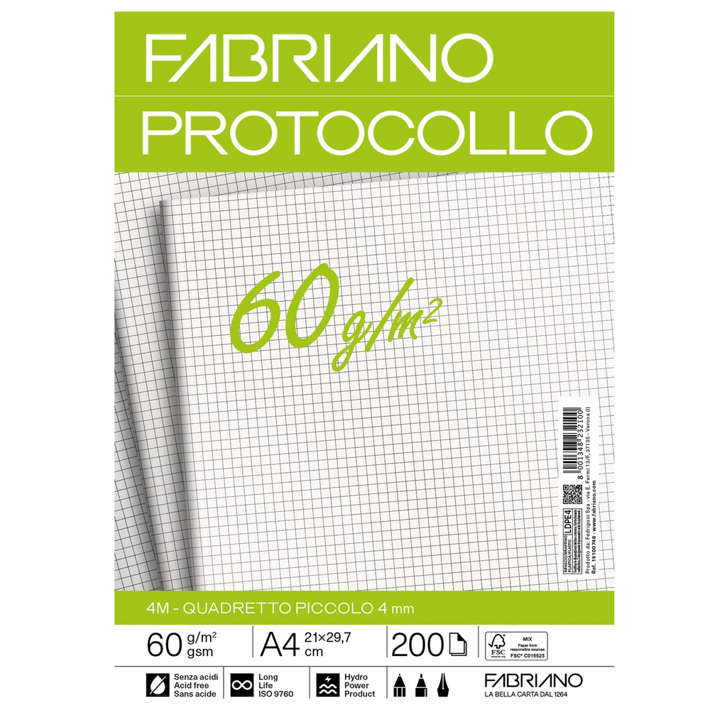 Protocollo 4mm 200fg 60gr f.to A3 chiuso (21x29,7cm Fabriano