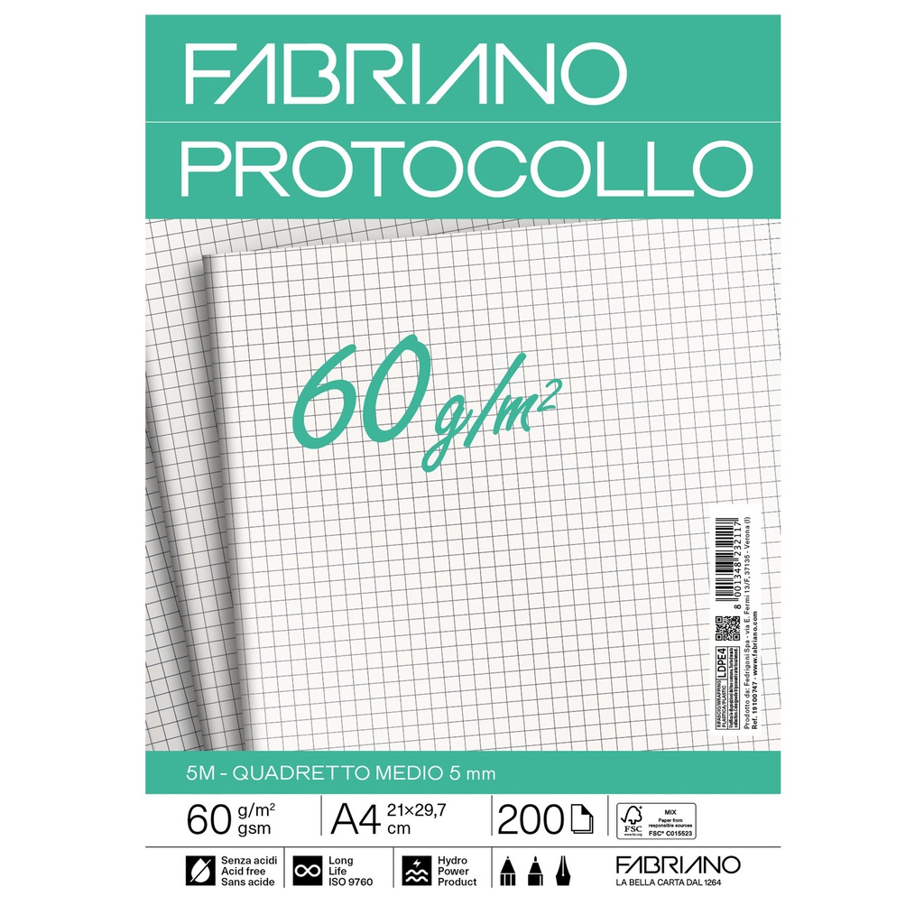 Protocollo 5mm 200fg 60gr f.to A3 chiuso (21x29,7cm Fabriano