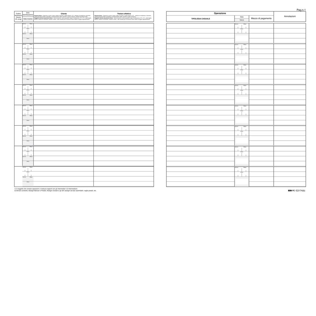 REGISTRO ANTIRICICLAGGIO PER PROFESSIONISTI 31X24CM 46fg E2174 EDIPRO