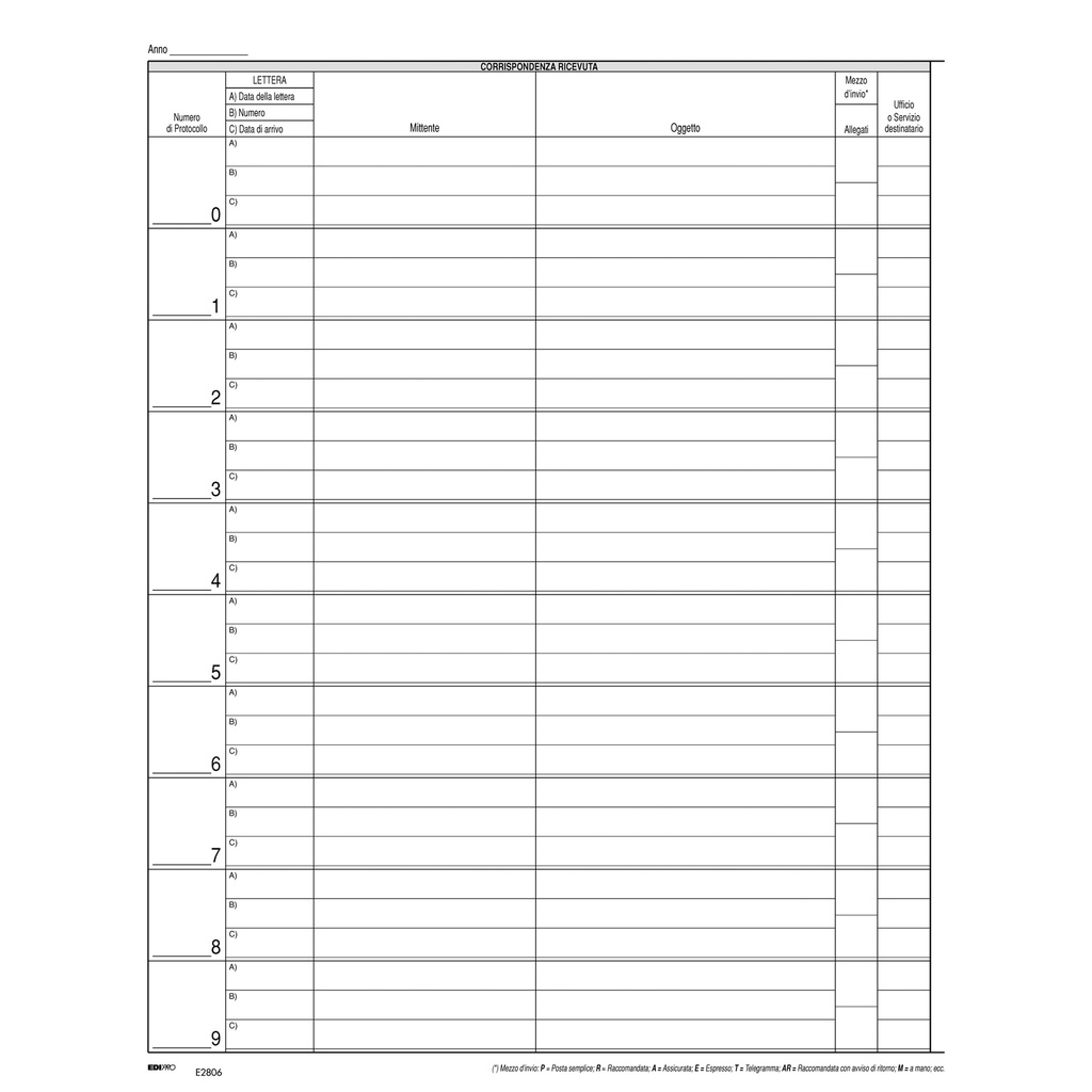 REGISTRO CORRISPONDENZA ARRIVO-PARTENZA 50PAG. 31X24 E2806