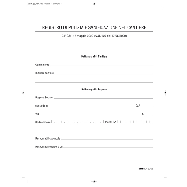 Registro di pulizia e sanificazione nel cantiere E2429 Edipro