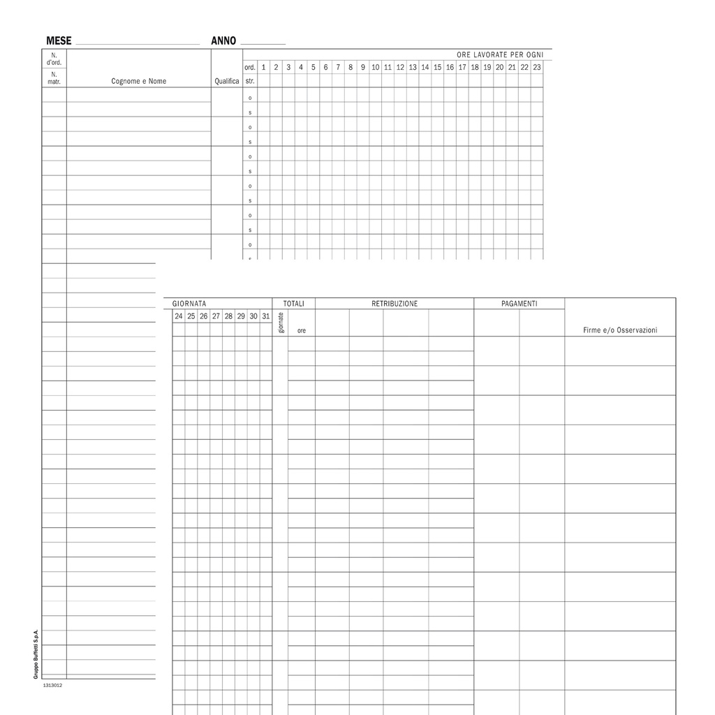 Registro Presenze Mensili 48pag. 31x24,5cm DU131301200 DU