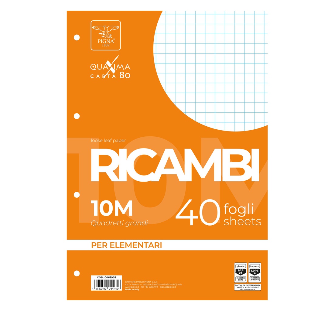 RICAMBI FORATI A4 10MM QUAXIMA 40FG 80GR PIGNA