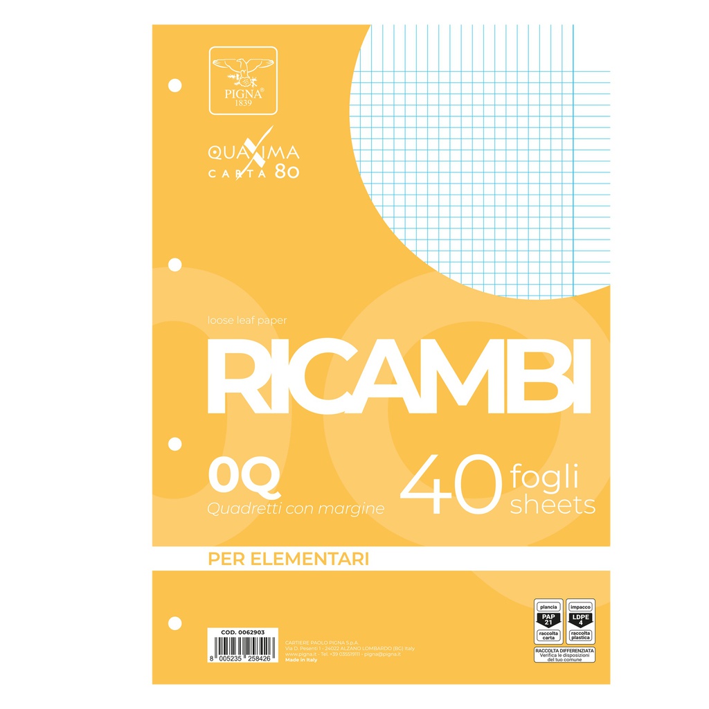 RICAMBI FORATI A4 5mm c/marg QUAXIMA 40FG 80GR PIGNA
