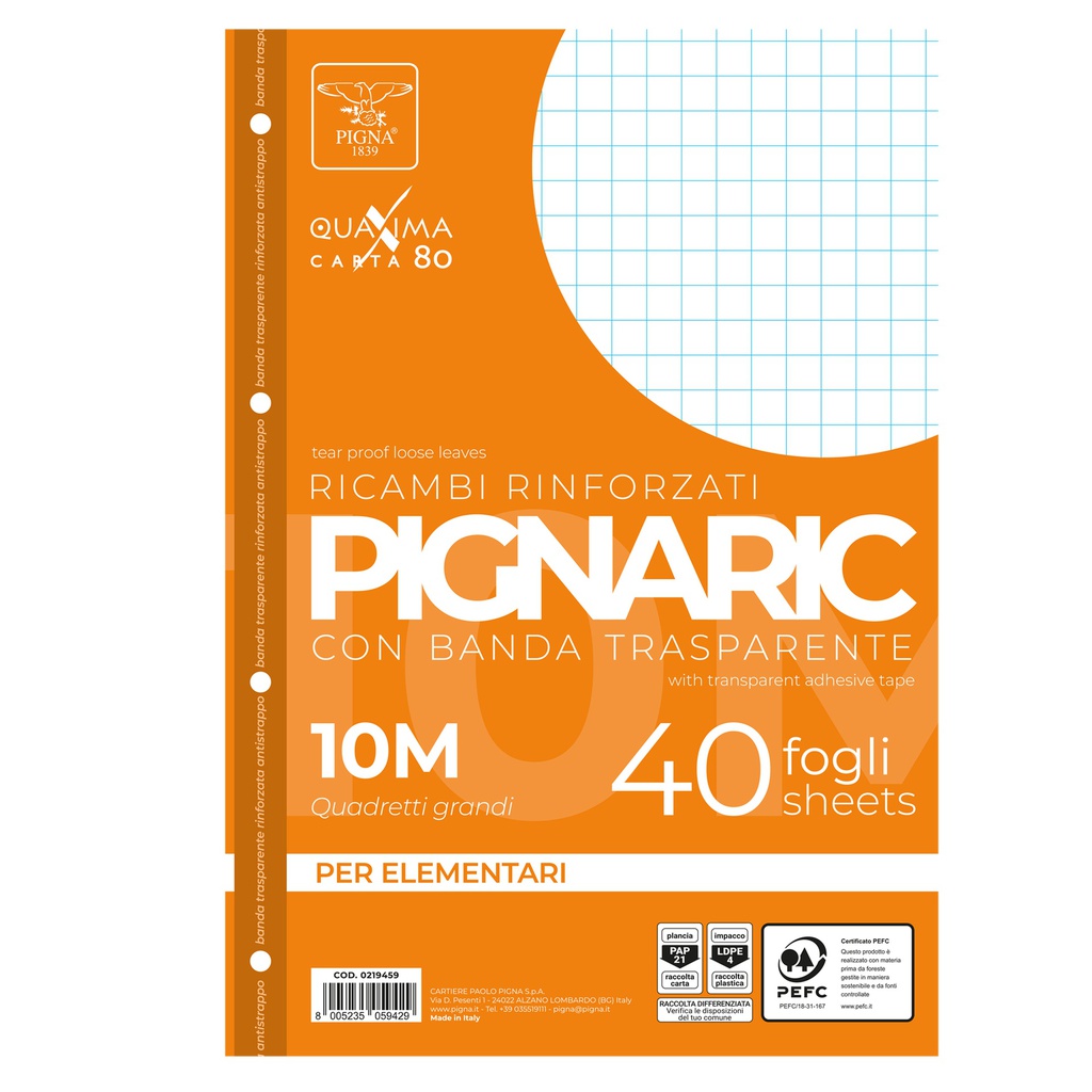 RICAMBI FORATI RINFORZATI A4 10MM 40FG 80GR PIGNARIC