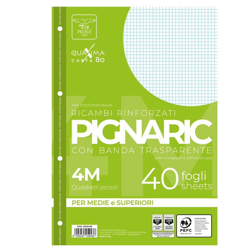 RICAMBI FORATI RINFORZATI A4 4MM 40FG 80GR PIGNARIC