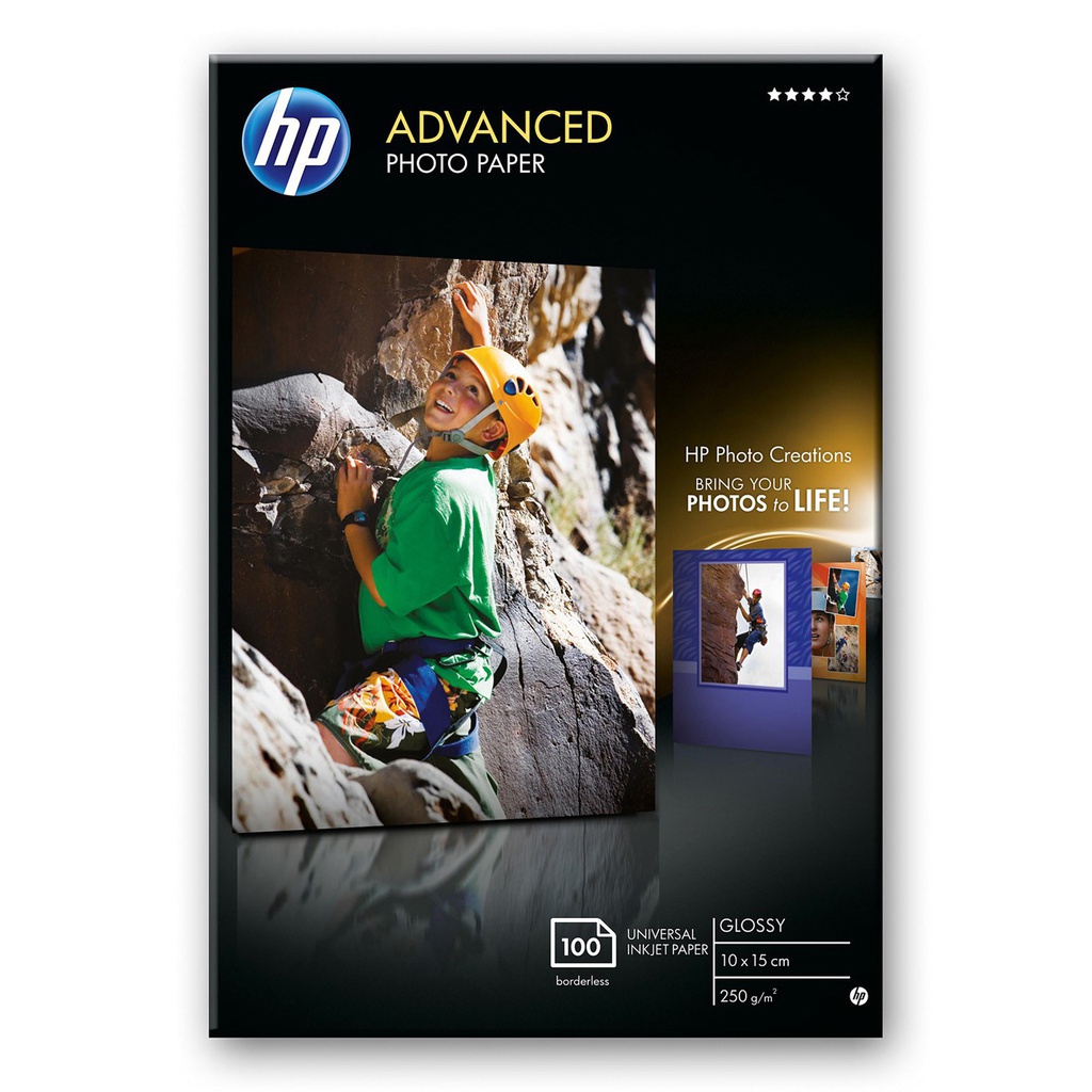 RISMA 100 FG CARTA HP ADVANCED GLOSSY PHOTO PAPER 250 G/M2-10 X 15 CM BORDERLESS