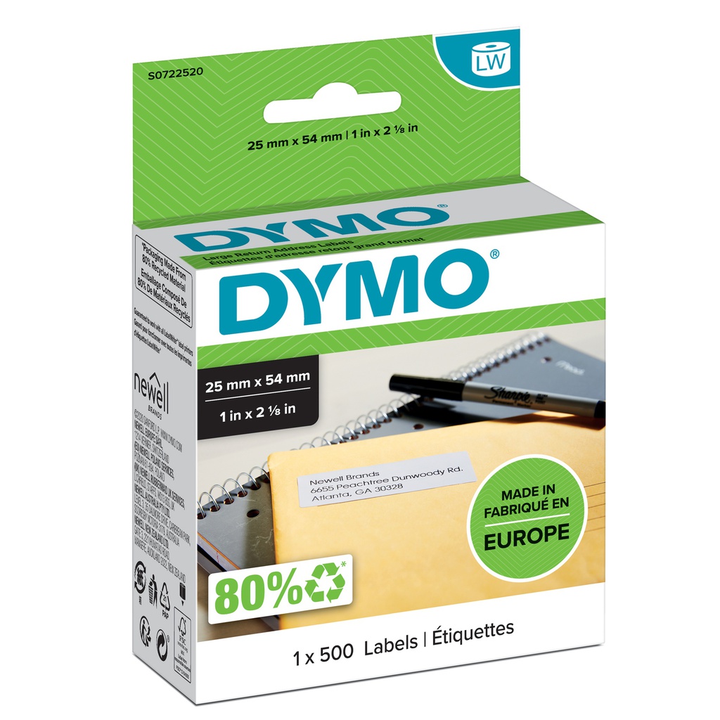 ROTOLO 500 ETICHETTE BIANCHE 25X54MM DYMO LW X INDIRIZZI 113520
