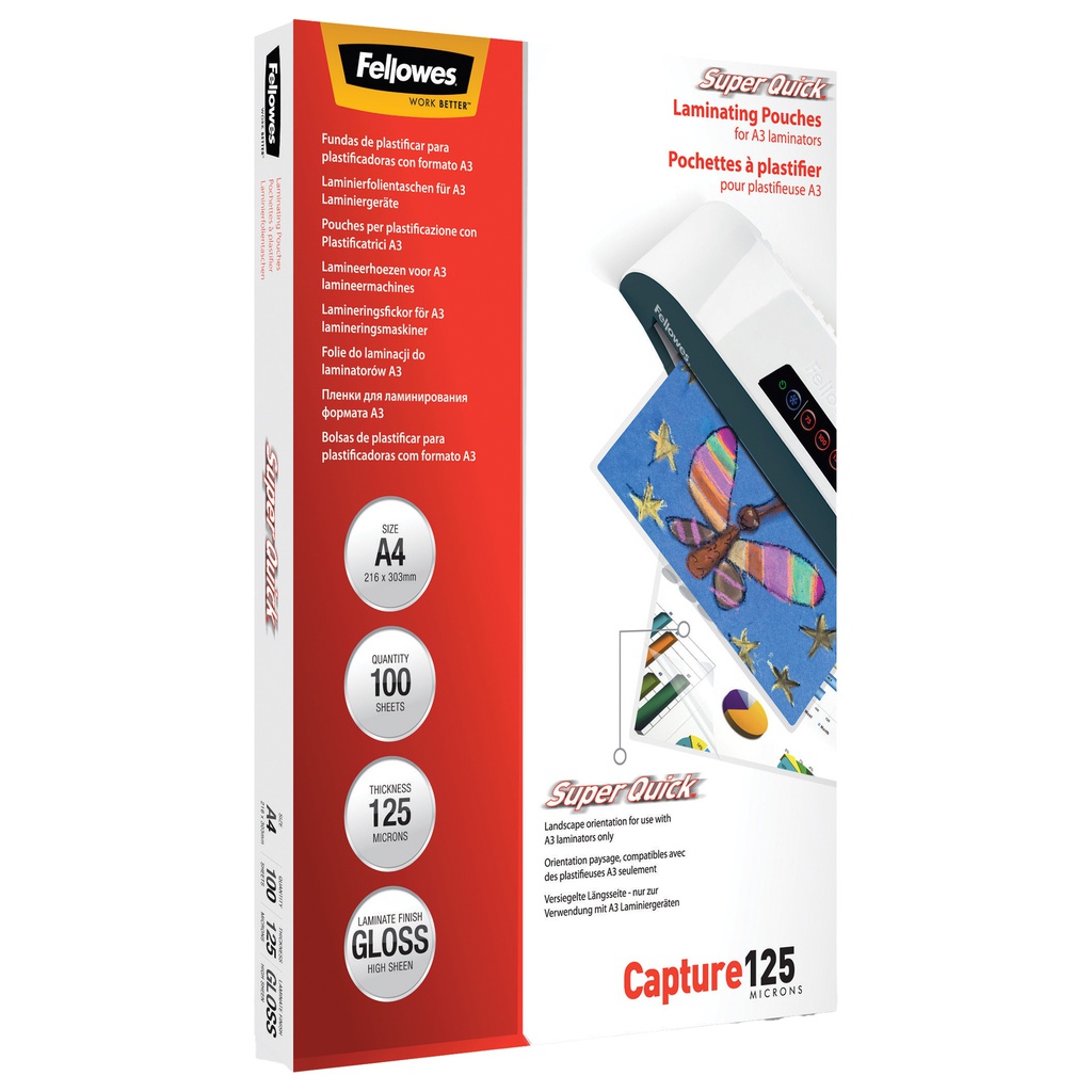 Scatola 100 pouches CAPTURE125 SuperQuick 125mic A4 Fellowes