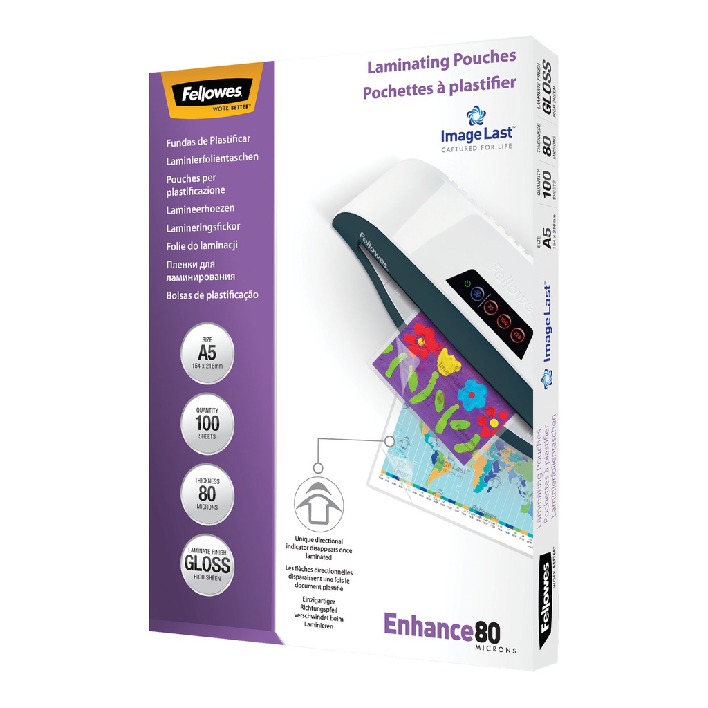 Scatola 100 pouches ENHANCE80 80mic A5 Fellowes