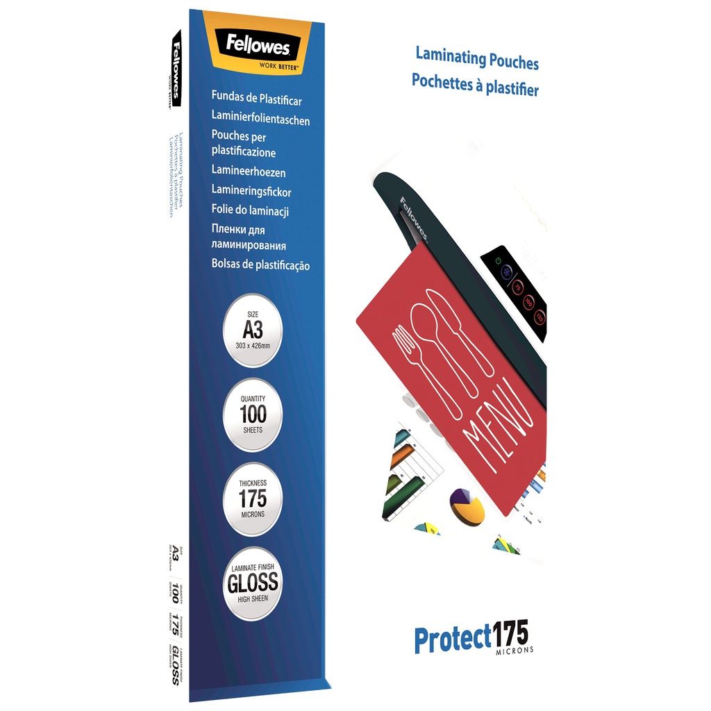 Scatola 100 pouches PROTECT175 175mic A3 Fellowes