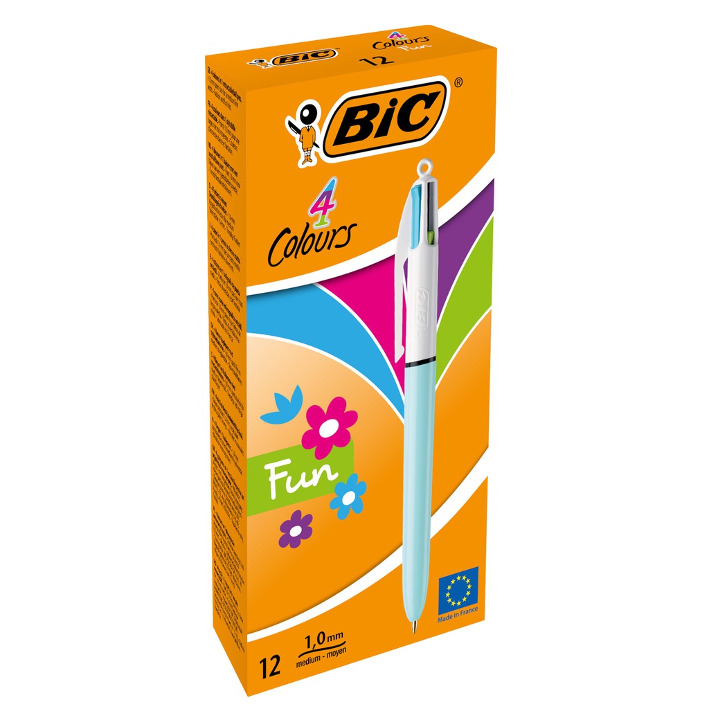 Scatola 12 penna sfera scatto 4 COLOURS FUN 1,0mm BIC