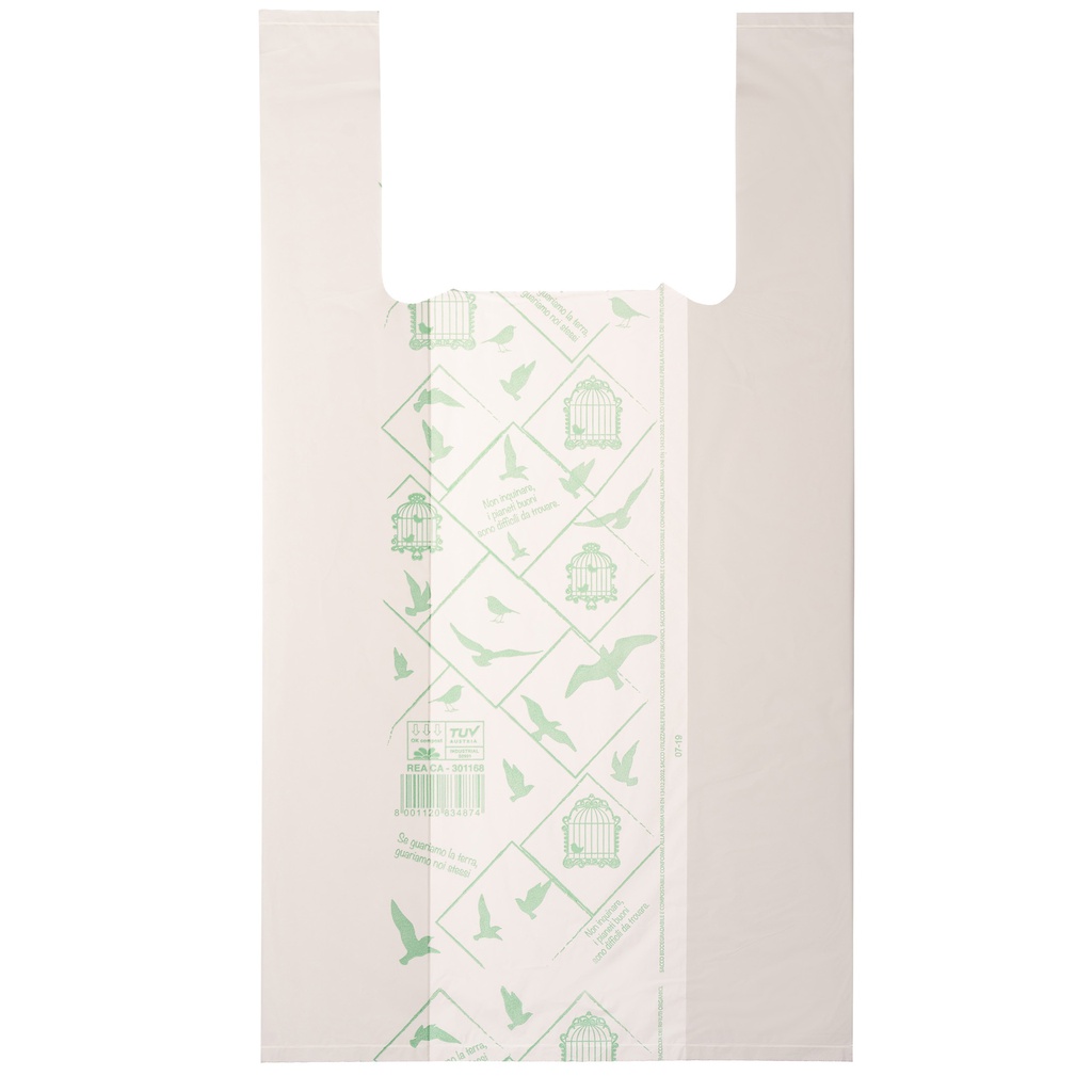 Scatola 500 Shoppers bianchi MIDI 16mic 28x50CM 7+7cm Mater-Bi