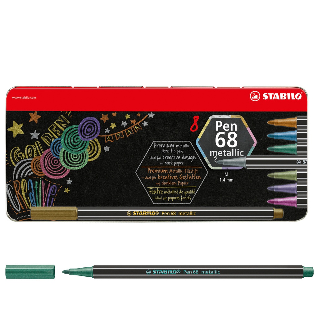 Scatola metallo da 8 pz. Pen 68 metallic Stabilo