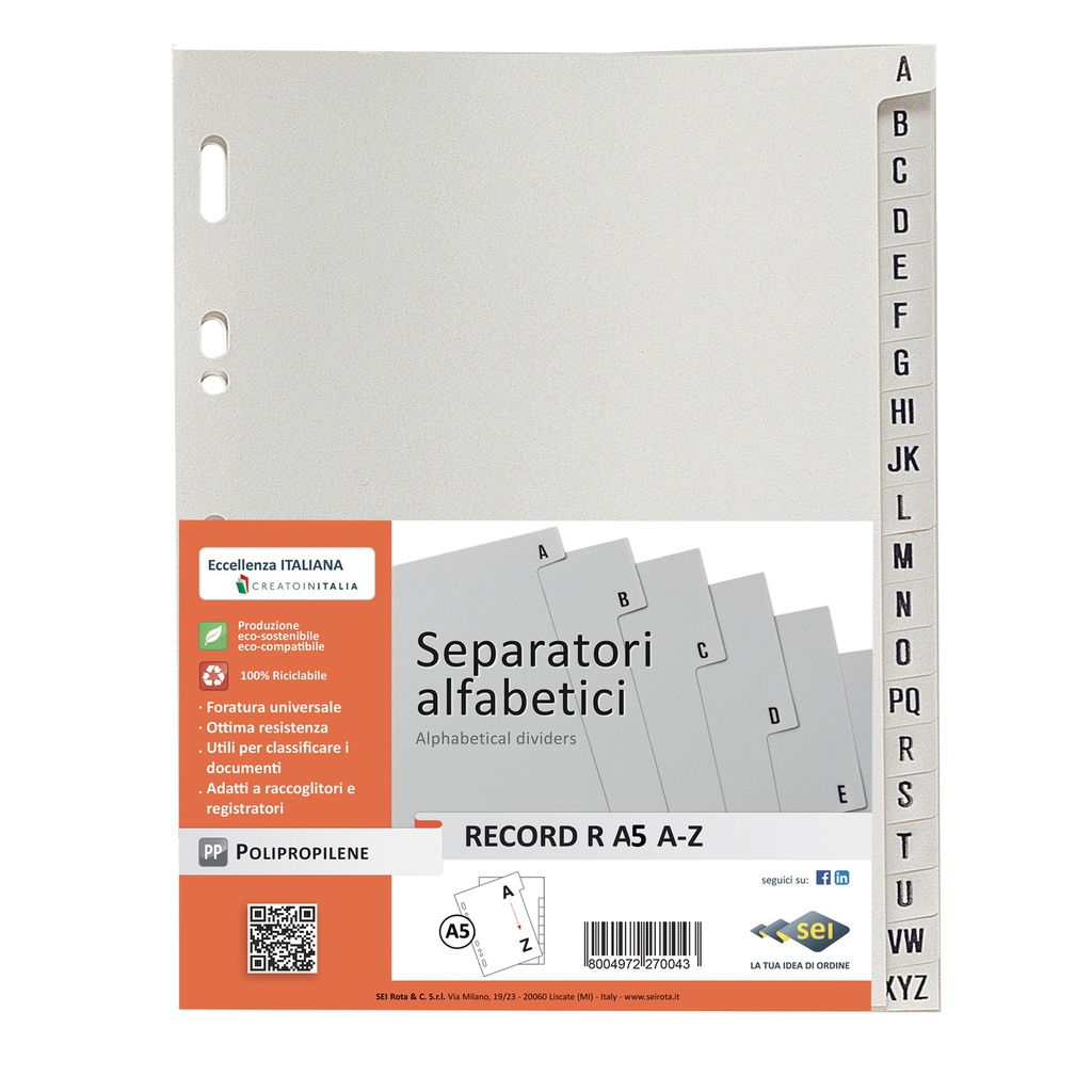 SEPARATORE ALFABETICO A-Z PPL 15X21 RECORD RA5A-Z SEI ROTA