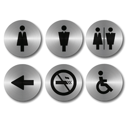 ***Set 6 PITTOGRAMMI ADESIVI D 10cm in ACCIAIO Securit