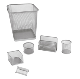 Set scrivania 6 accessori in rete metallica argento 1426 LEBEZ