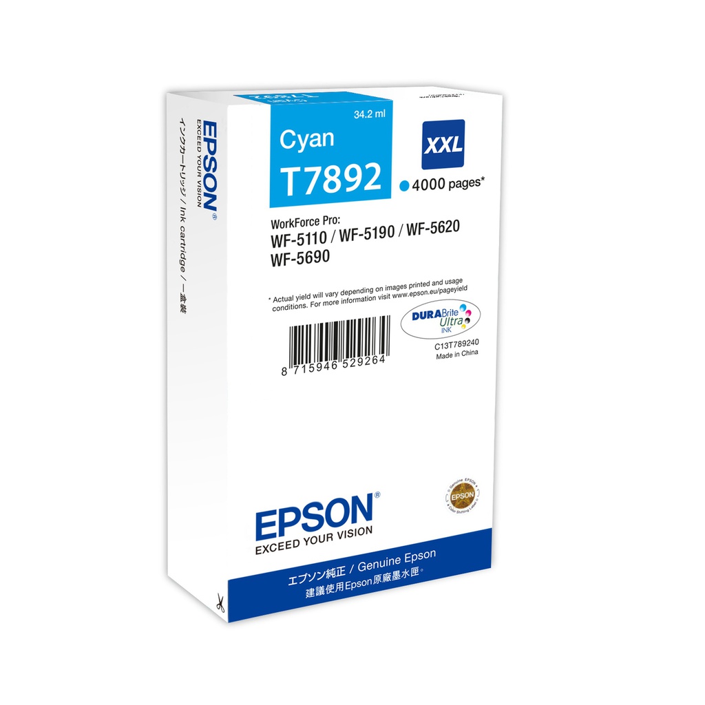 TANICA INCHIOSTRO A PIGMENTI CIANO EPSON DURABRITE ULTRA SERIE T789 XXL