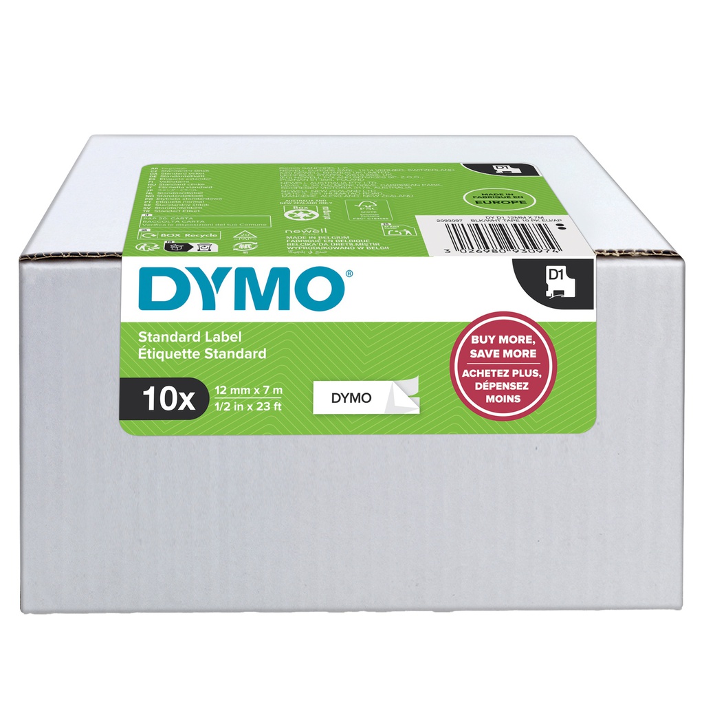 Value Pack 10 Nastri Dymo Tipo D1 (12mmX7mt nero/bianco S0720530