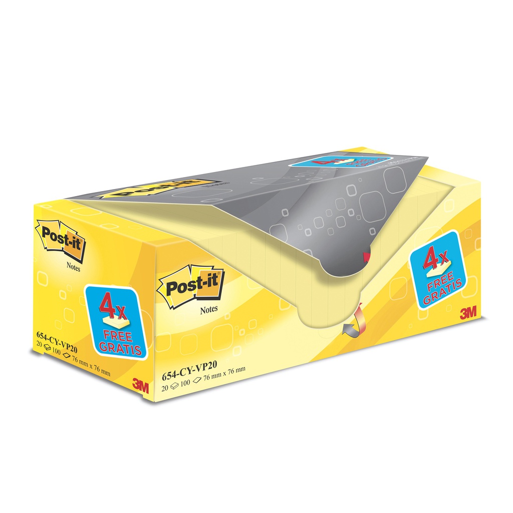 VALUE PACK 16+4 BLOCCO 100fg Post-it® Giallo Canary 76x76mm 72GR 654CY-VP20