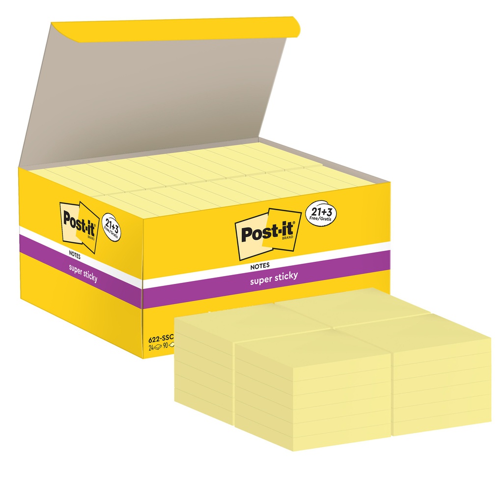 VALUE PACK 21+3 BLOCCO 90fg Post-it® Super Sticky Giallo Canary 47.6x47.6mm