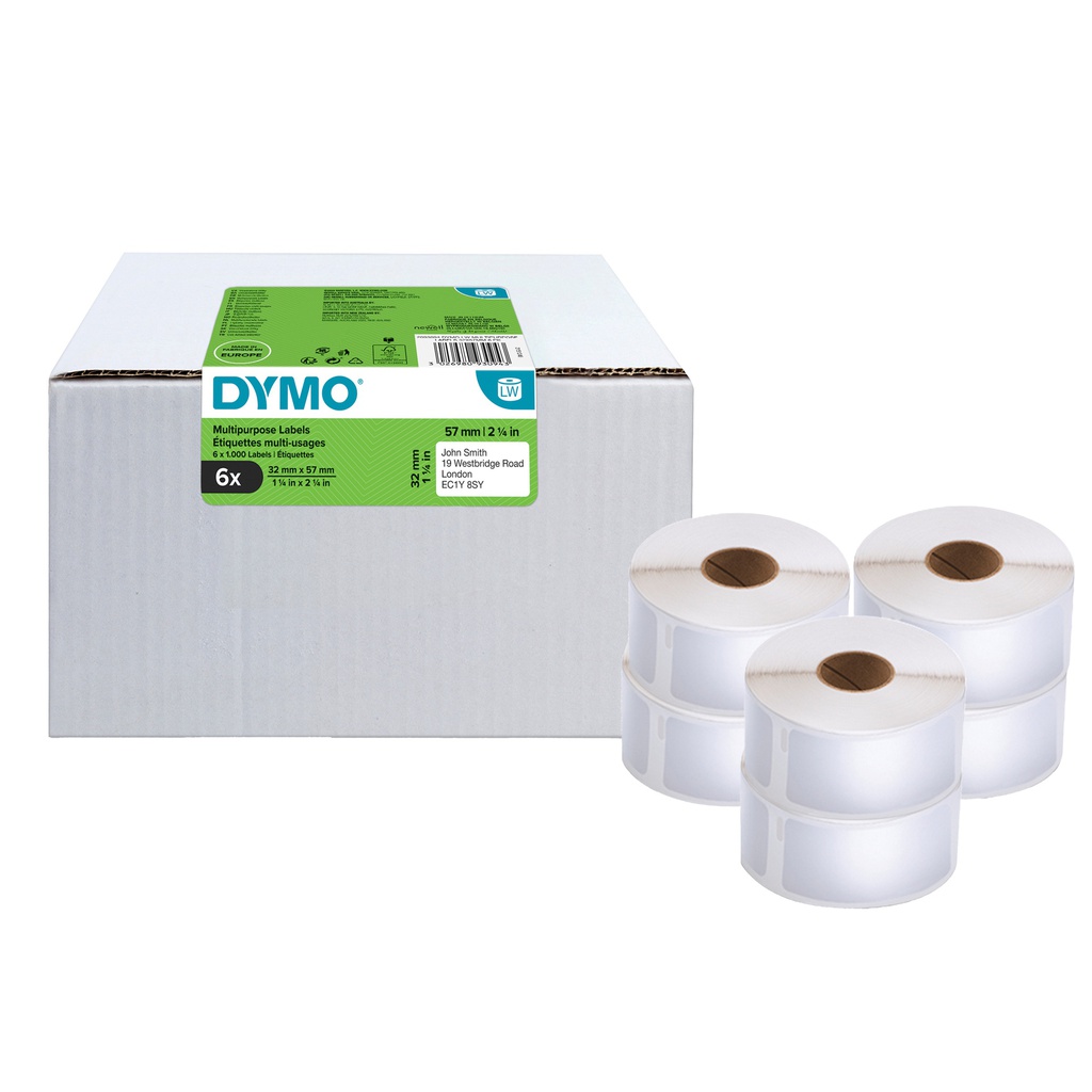 Value pack 6 rotoli etichette multi-uso 57x32mm bianco (1000 etic/rt Dymo LW