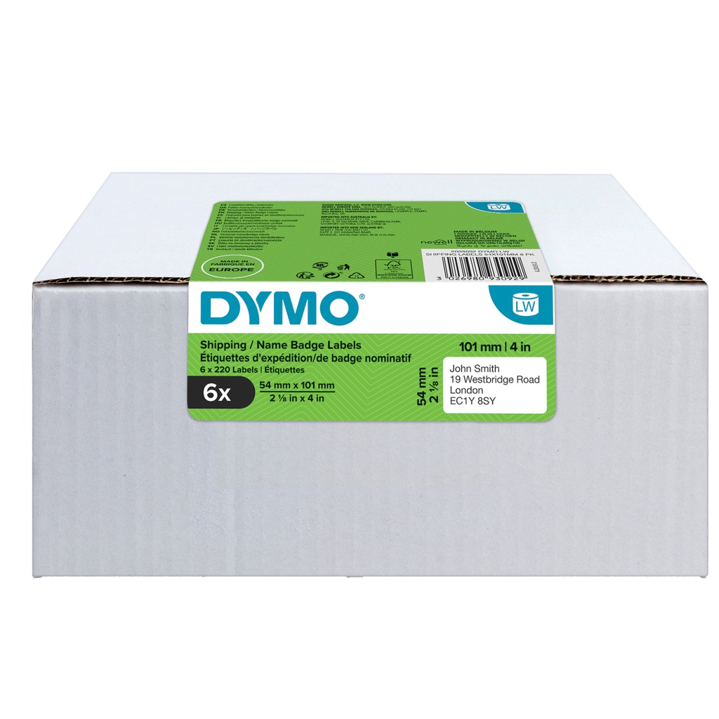 Value pack 6 rotoli etichette Spediz/Badge 54x101mm bianco (220etic/rt Dymo LW