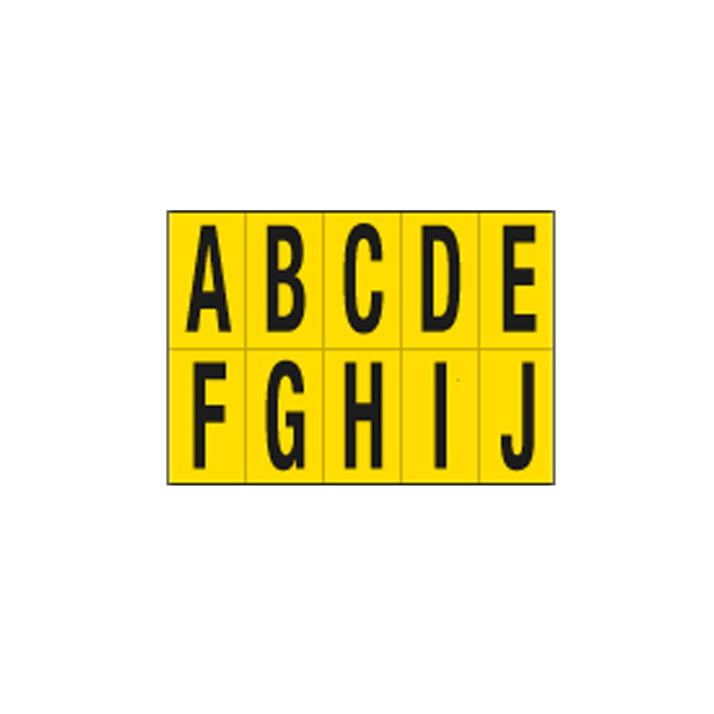 Foglio con 10 lettere autoadesive da A a J nero/giallo 70x124mm