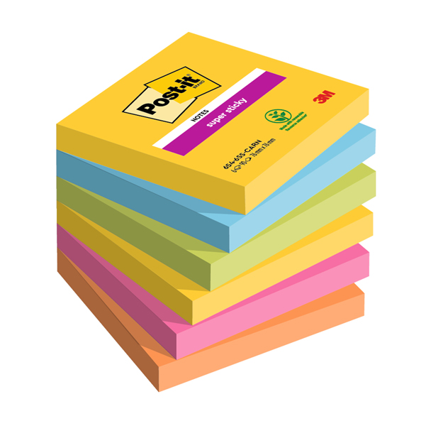 Cf. 6pz blocco 90foglietti Post-it® Super Sticky 76x76mm 654-6SS-CARN Carnival