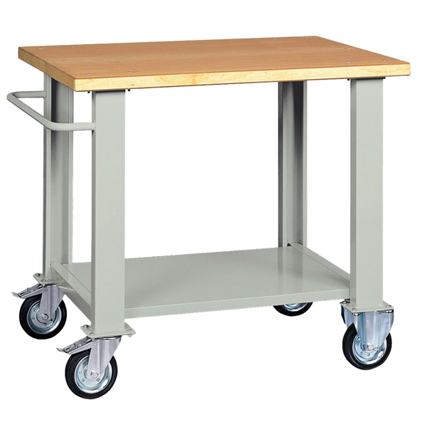 Banco da lavoro con ruote 100x75x90cm grigio/legno