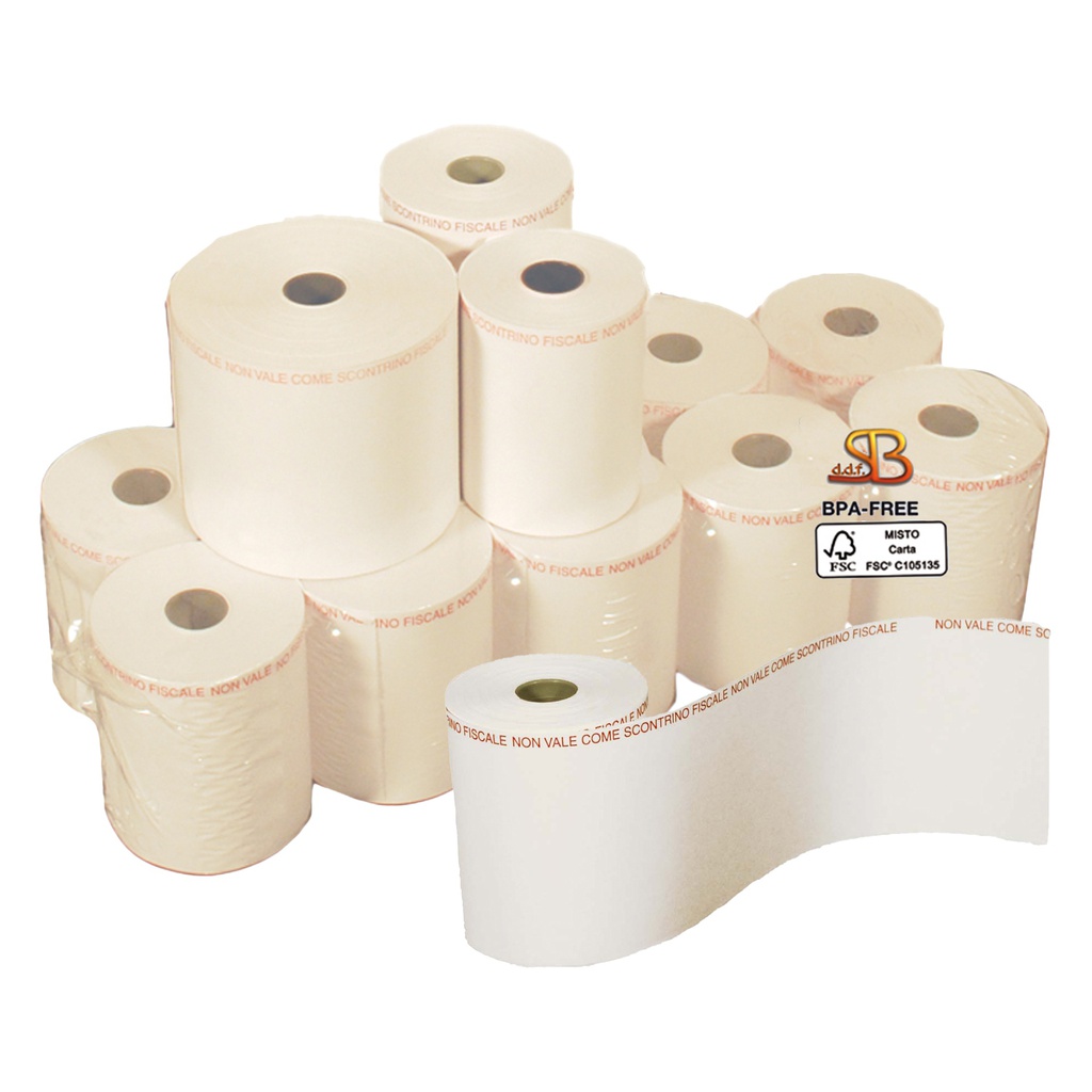 Blister 4 rotoli carta termica adesiva BPA free 57mm x 38mt D 82mm per Bilance