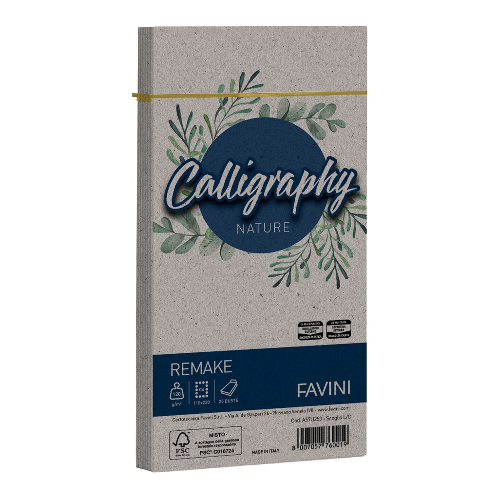 25 buste Calligraphy Remake 120gr 110x220mm scoglio Favini