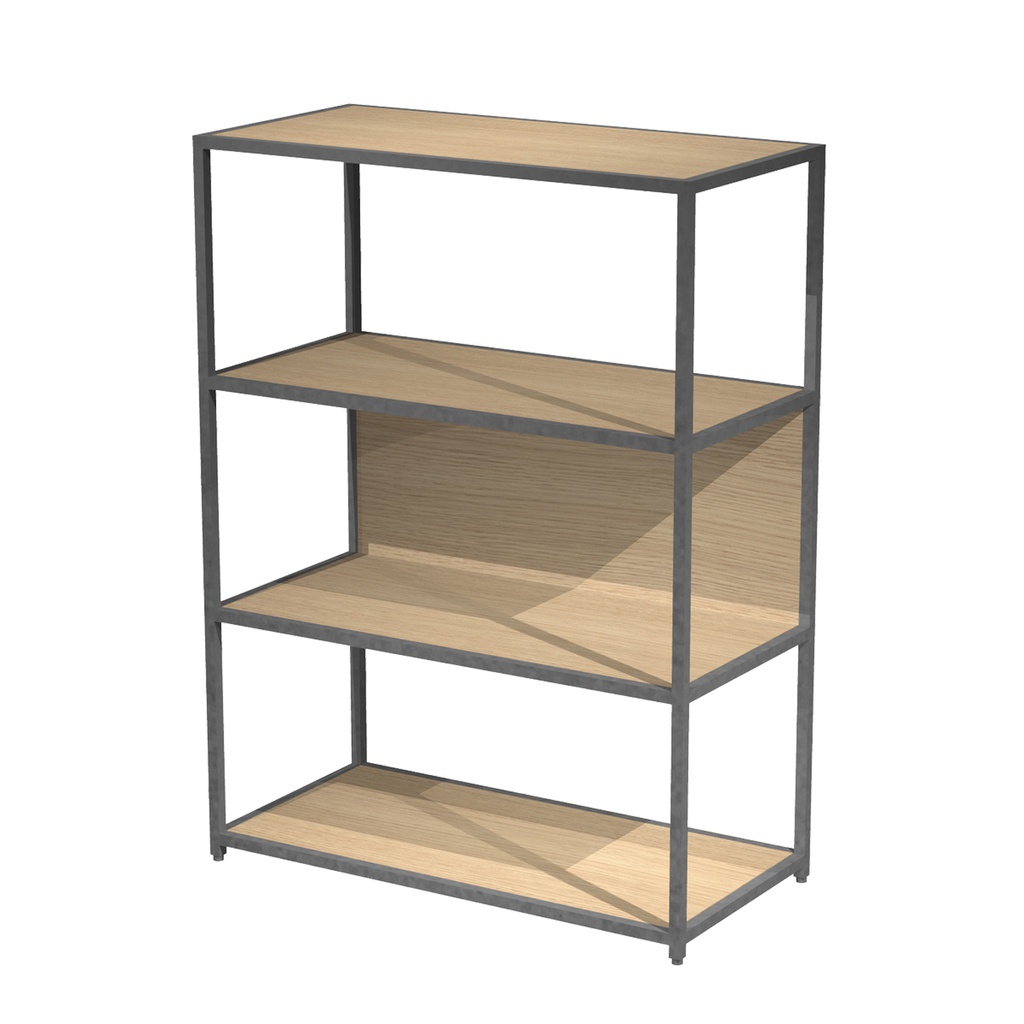 LIBRERIA 4 ripiani 90x44H122cm con struttura metal ANTRACITE- ROVERE Modular