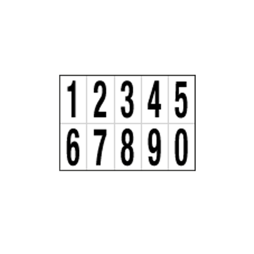 Foglio con 10 numeri autoadesivi da 0 a 9 nero/bianco 56x99mm
