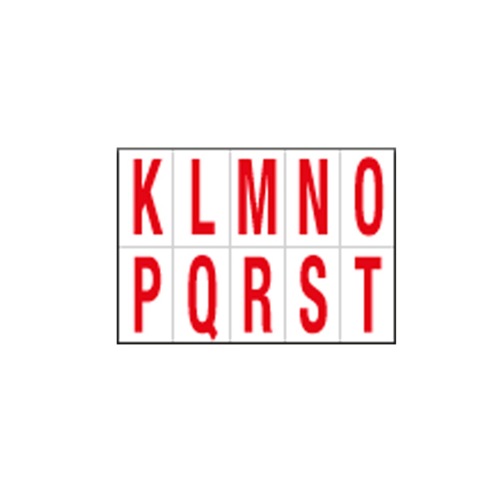 Foglio con 10 lettere autoadesivi da K a T rosso/bianco 56x99mm