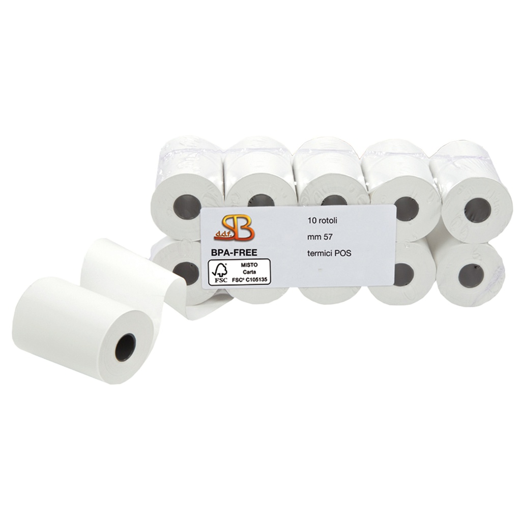 Blister 10 rotoli carta termica 55gr BPA free 57mm x 20mt (POS / Carte credit