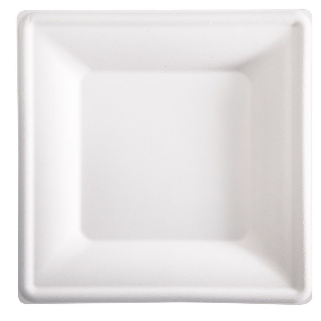 50 Piatti quadrati monouso in canna da zucchero 26x26cm bianco Signor Bio