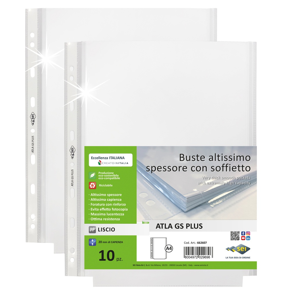 10 buste forate ATLA GS plus altissima capacitA' 22x30cm c/soffietto SEI ROTA