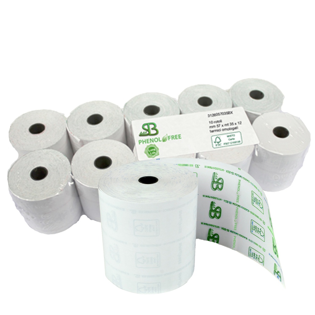 Blister 10 rotoli RC carta termica LUNGA DURATA 57,5mm x 80mt D77mm