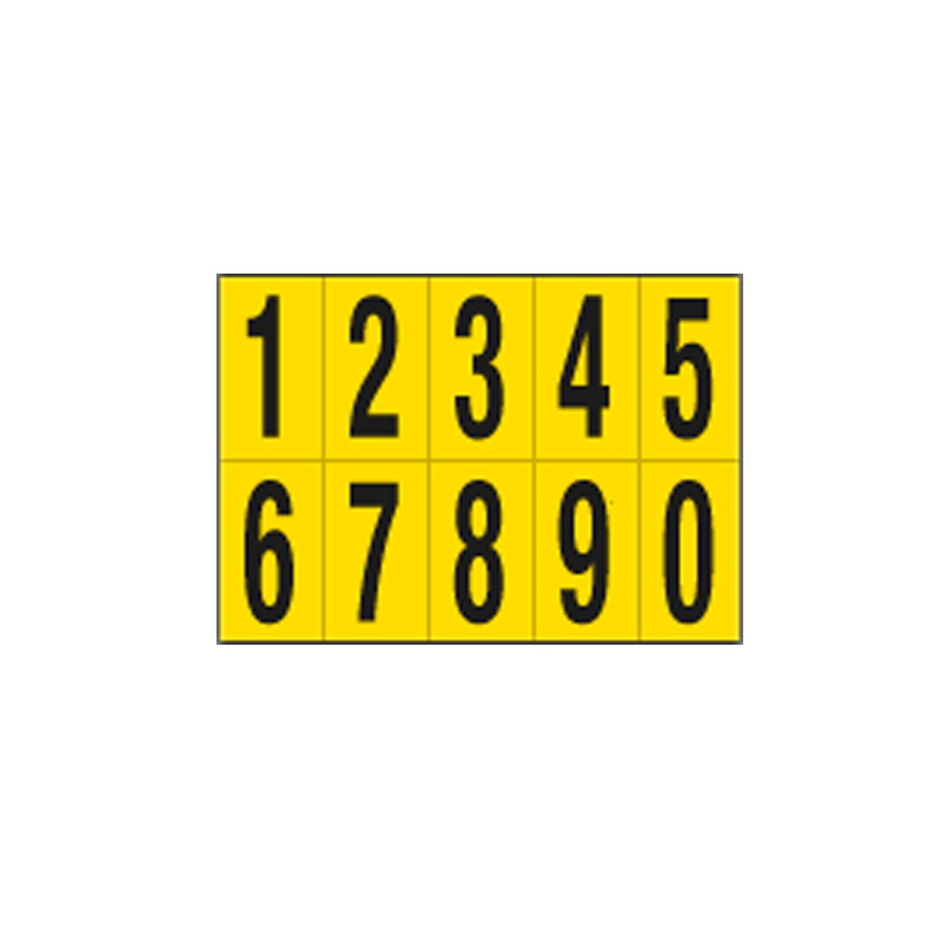 Foglio con 10 numeri autoadesivi da 0 a 9 nero/giallo 56x99mm
